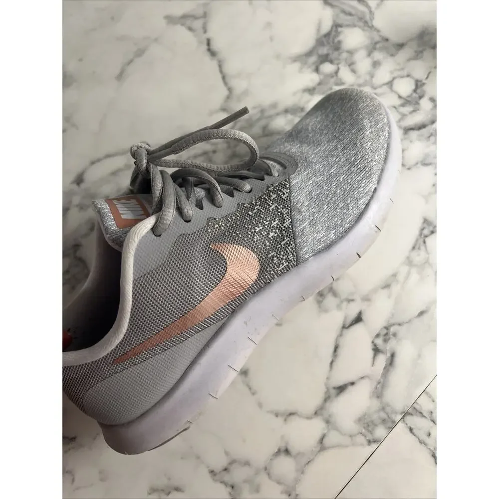 Women’s NIKE Flex Contact Running Shoes (908995-006, WMNS Size 6) Grey Rose Gold